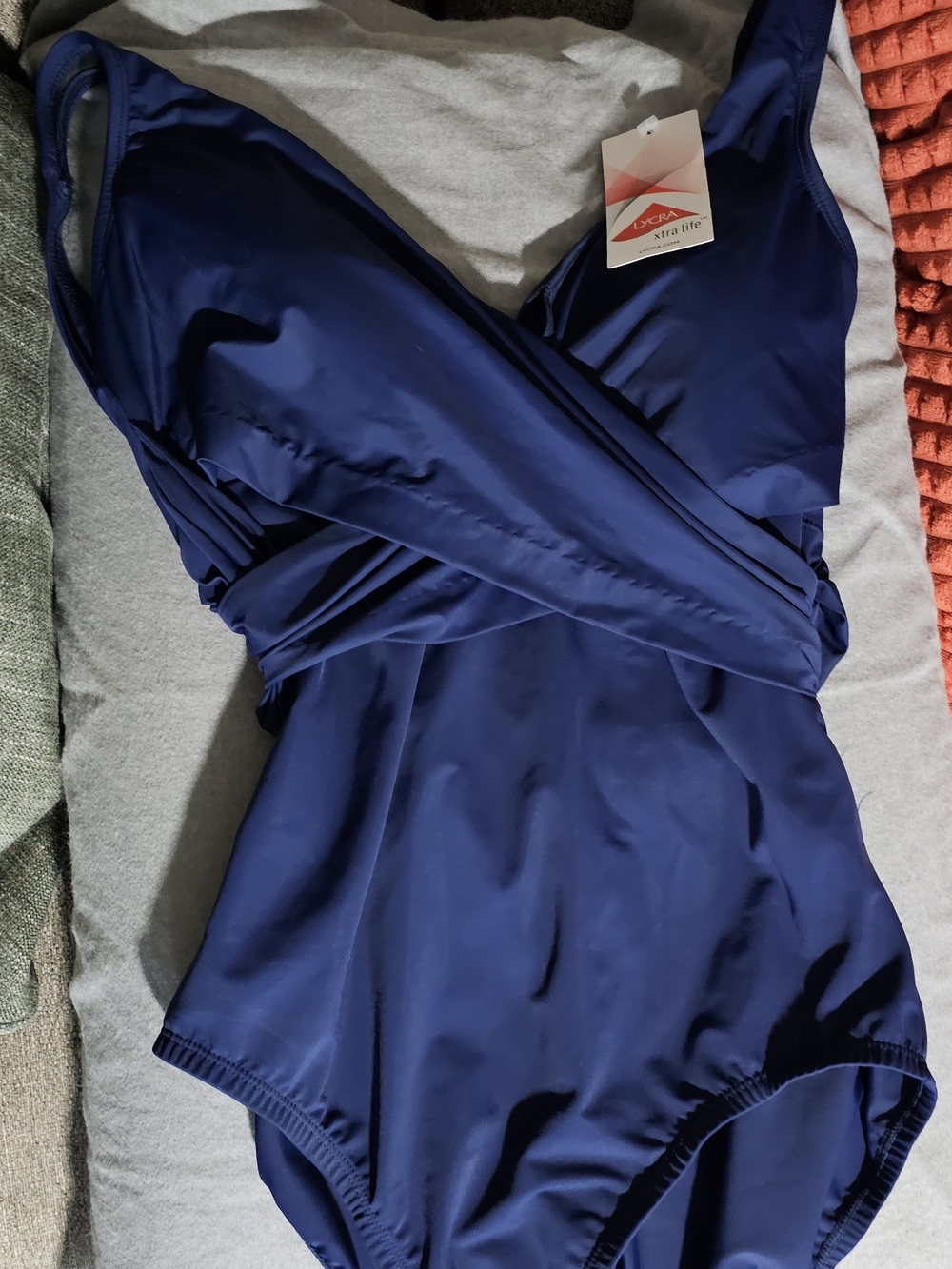 Lands' End Deep Navy Wrap-Front One-Piece Swimsuit